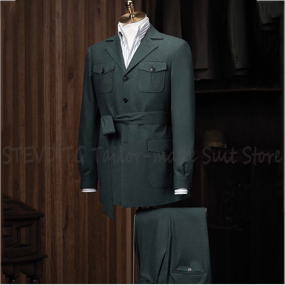Men'S Vintage Formal Wear - Safari Style Belted Men Suit 2