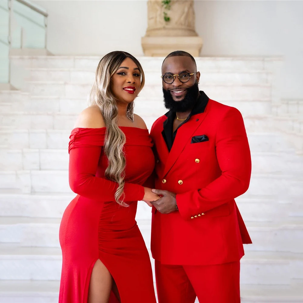 Wool Suit Jacket - Fashion Double Breasted Business Red Suits