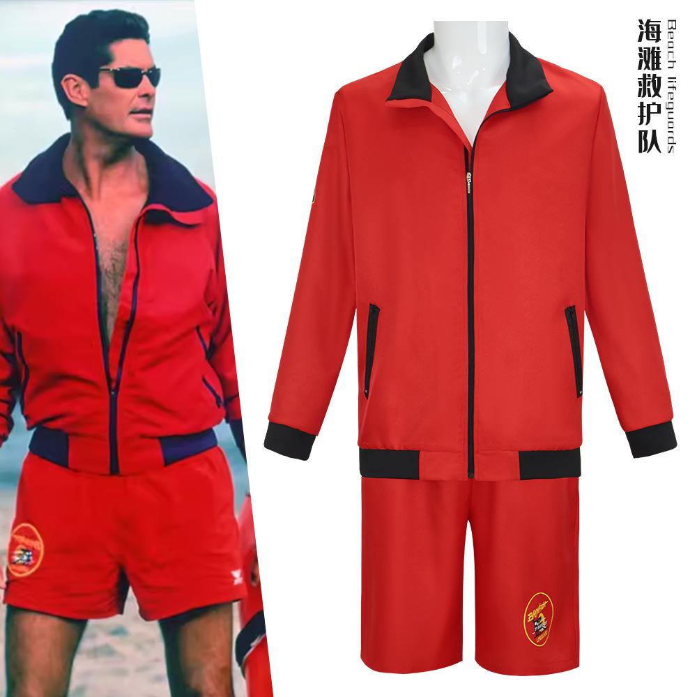 Men'S Formal Beach Wear - Baywatch Character Red Swimsuit Jacket Shorts