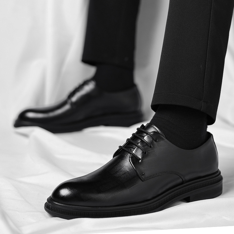 Men Formal Wear All Black - Mens Black Textured Leather Pointed Toe