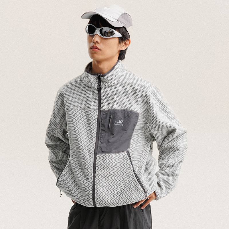 Wool Suit Jacket - Autumn Winter Polar Fleece Wavy Stripes