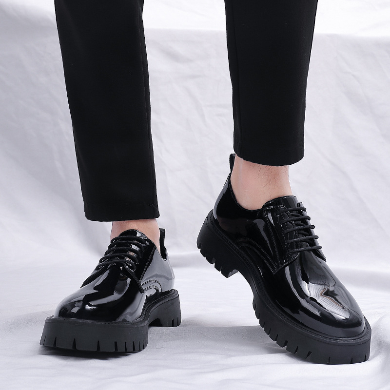 Men Formal Wear All Black - Mens Black Patent Leather Lace Up