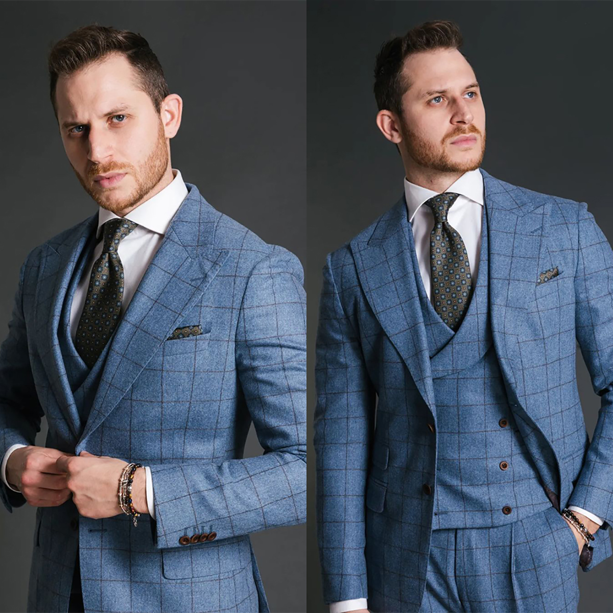 Men'S Vintage Formal Wear - Blue Vintage Men Suit Tailor-Made 3