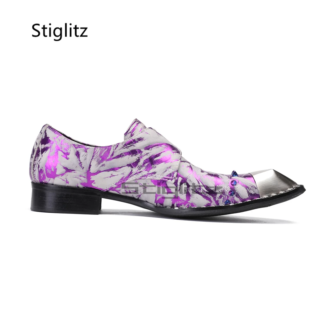Men'S Formal Party Wear Shoes - Purple Prints Genuine Leather Men's Shoes