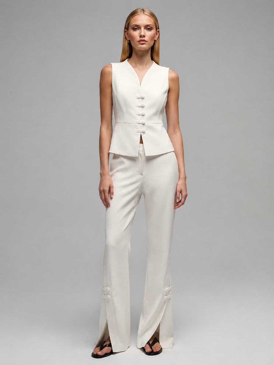 Men'S Used Formal Wear - LIMO Women White Chinese Frog Button