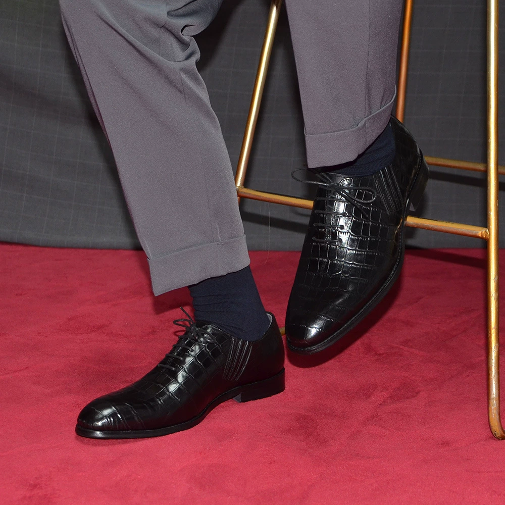 Men Formal Wear All Black - Men's Black Crocodile Pattern Leather Shoes