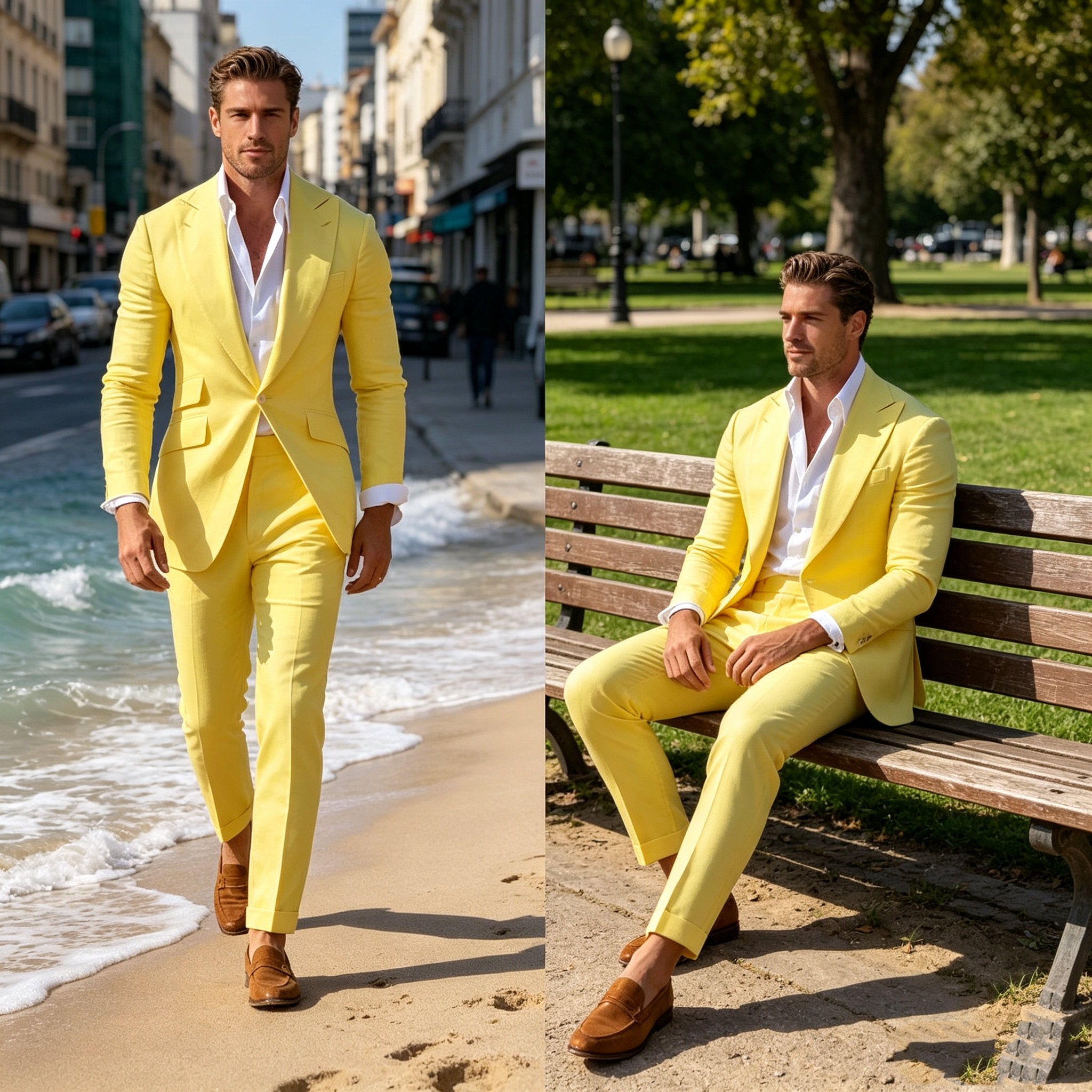 Slim Fit Yellow Men's 2-Piece  - Wool Suit Jacket ulasan dan harga
