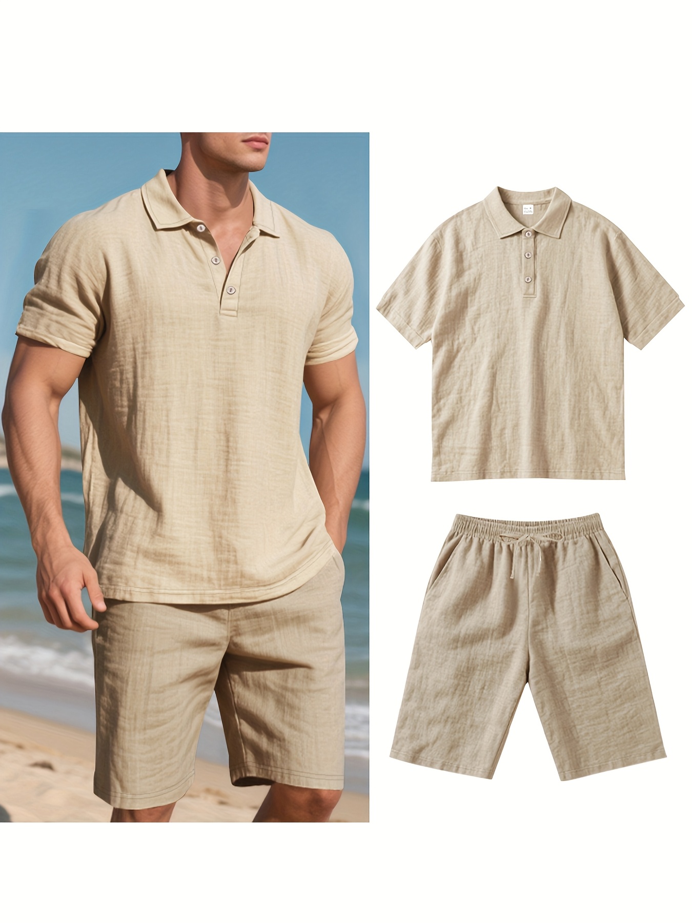Summer Men Suit Fashion Linen  - Men'S Formal Beach Wear ulasan dan harga