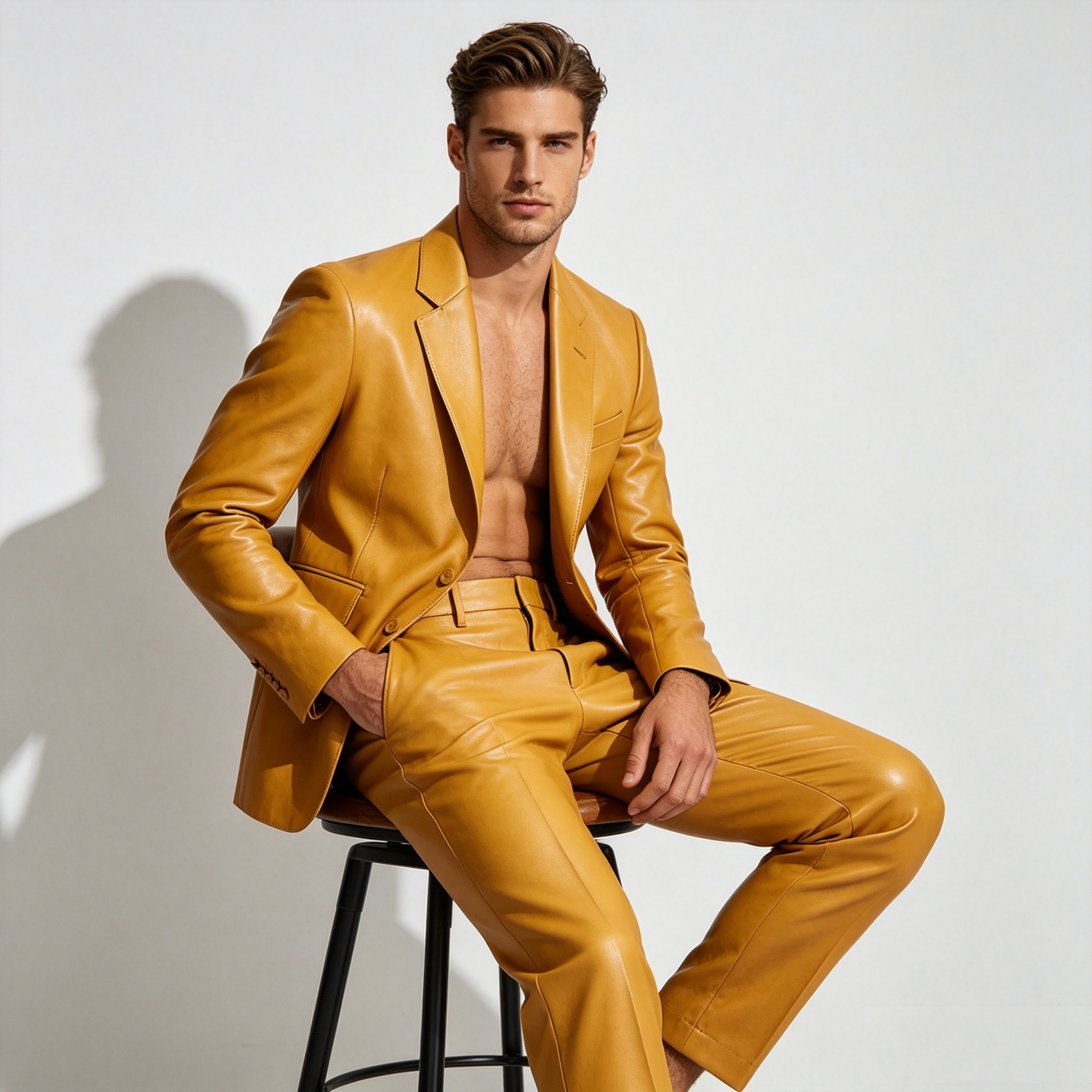 Yellow PU Leather Men Suit Set - Formal Wear For Men Yellow ulasan dan harga