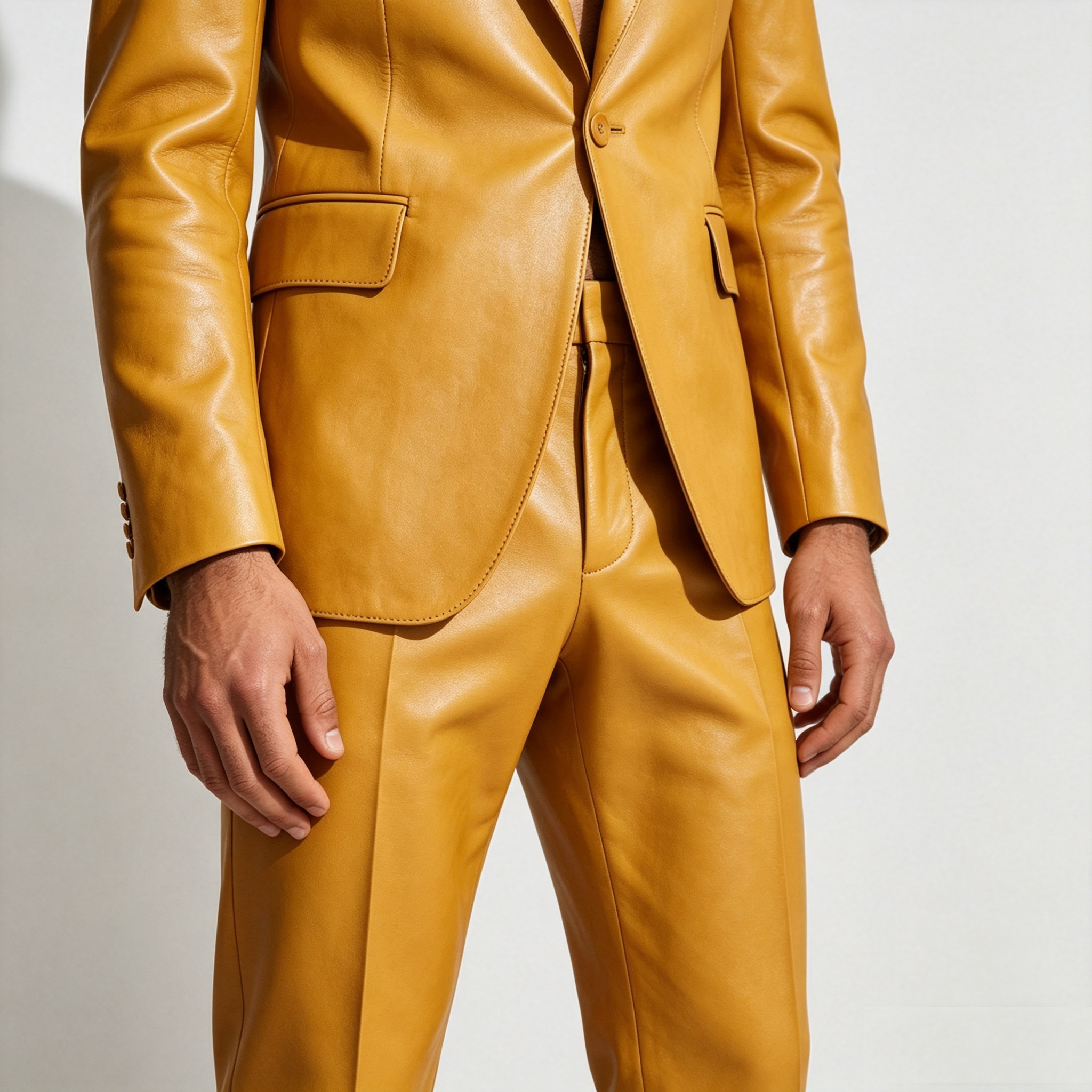 Yellow PU Leather Men Suit Set - Formal Wear For Men Yellow ulasan dan harga