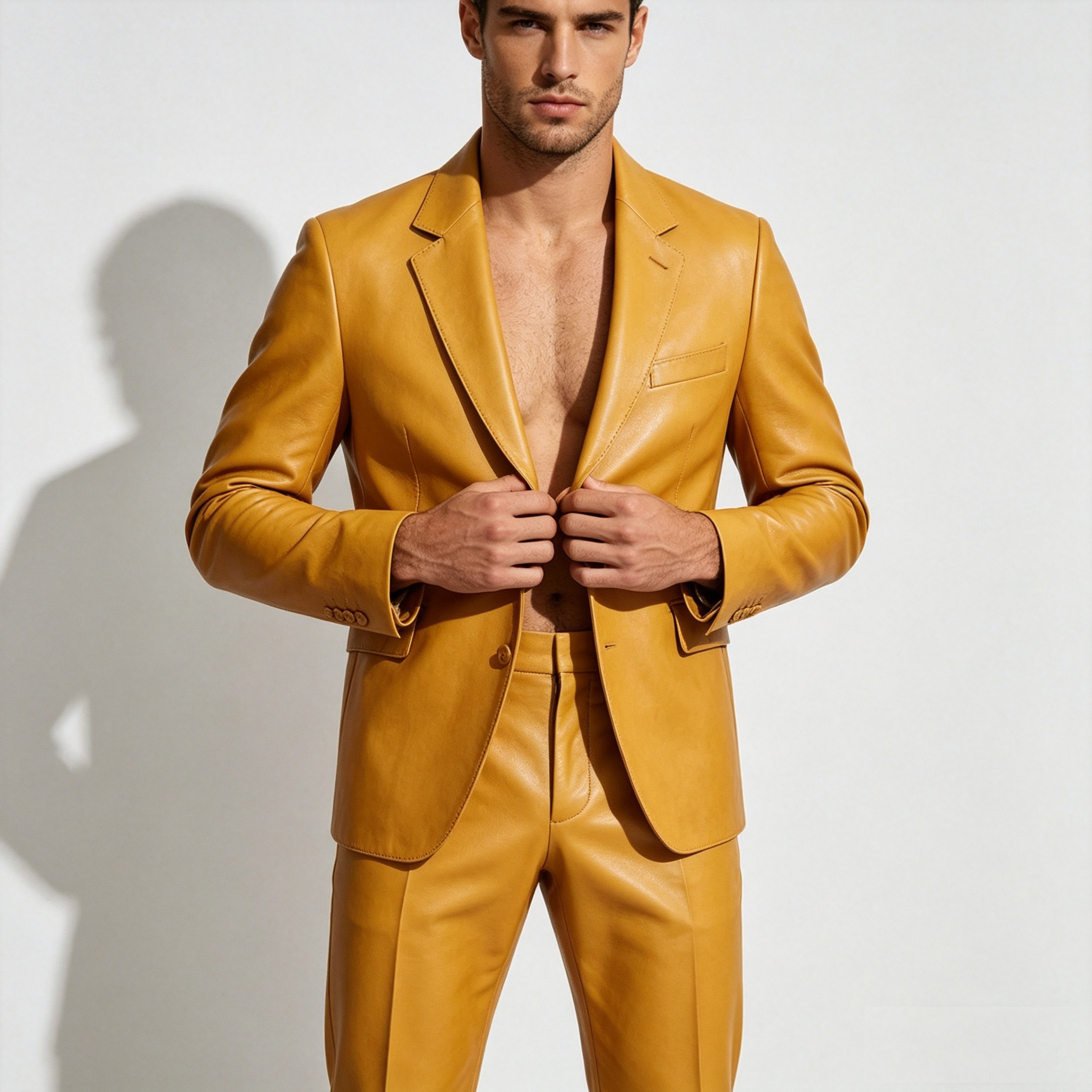 Yellow PU Leather Men Suit Set - Formal Wear For Men Yellow ulasan dan harga