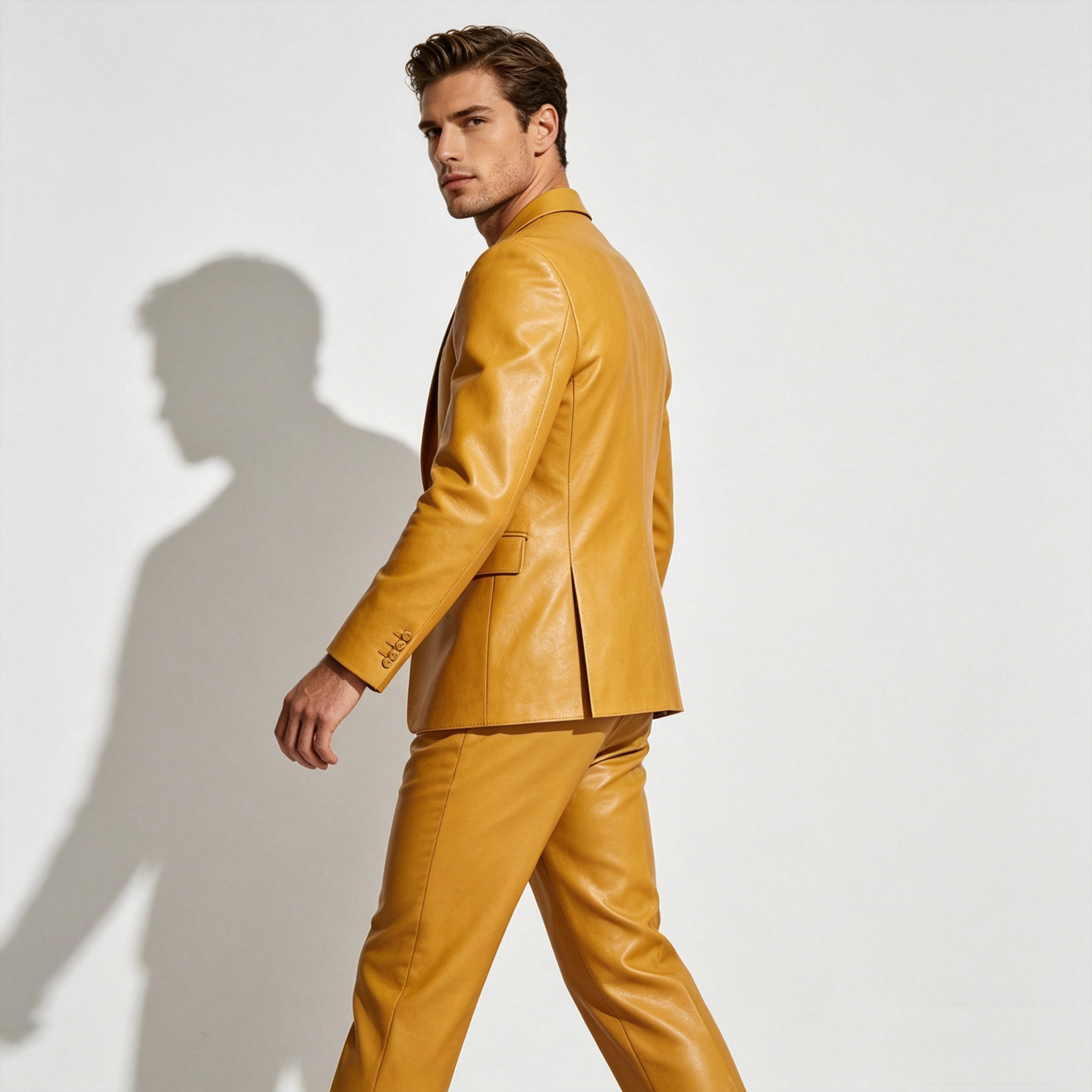 Yellow PU Leather Men Suit Set - Formal Wear For Men Yellow ulasan dan harga