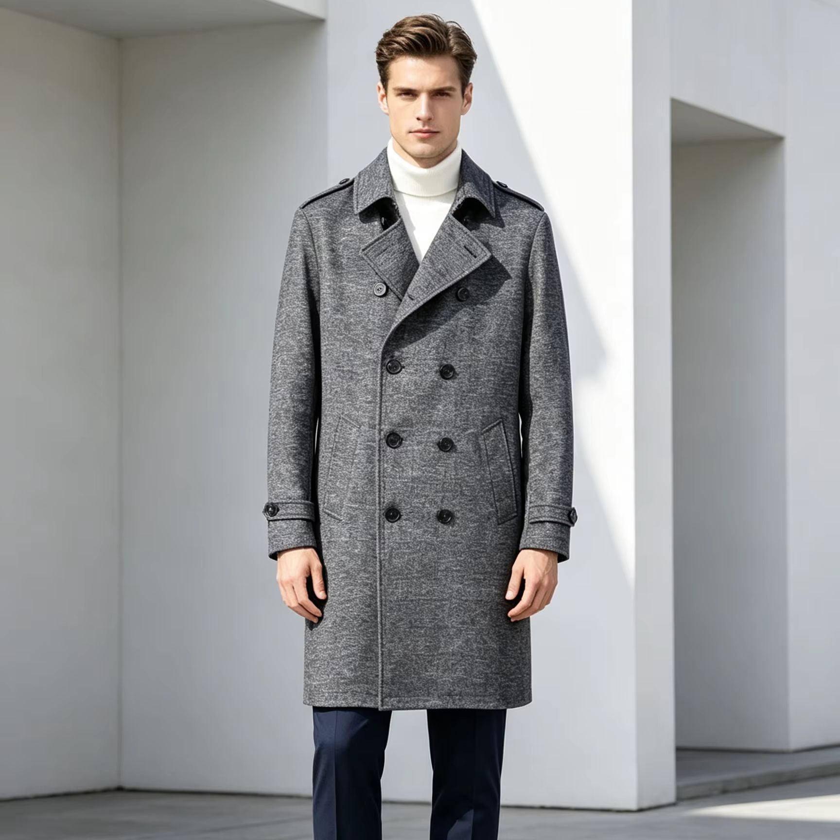 Men 100% Pure Wool Long Overco - Wool Suit Jacket ulasan dan harga