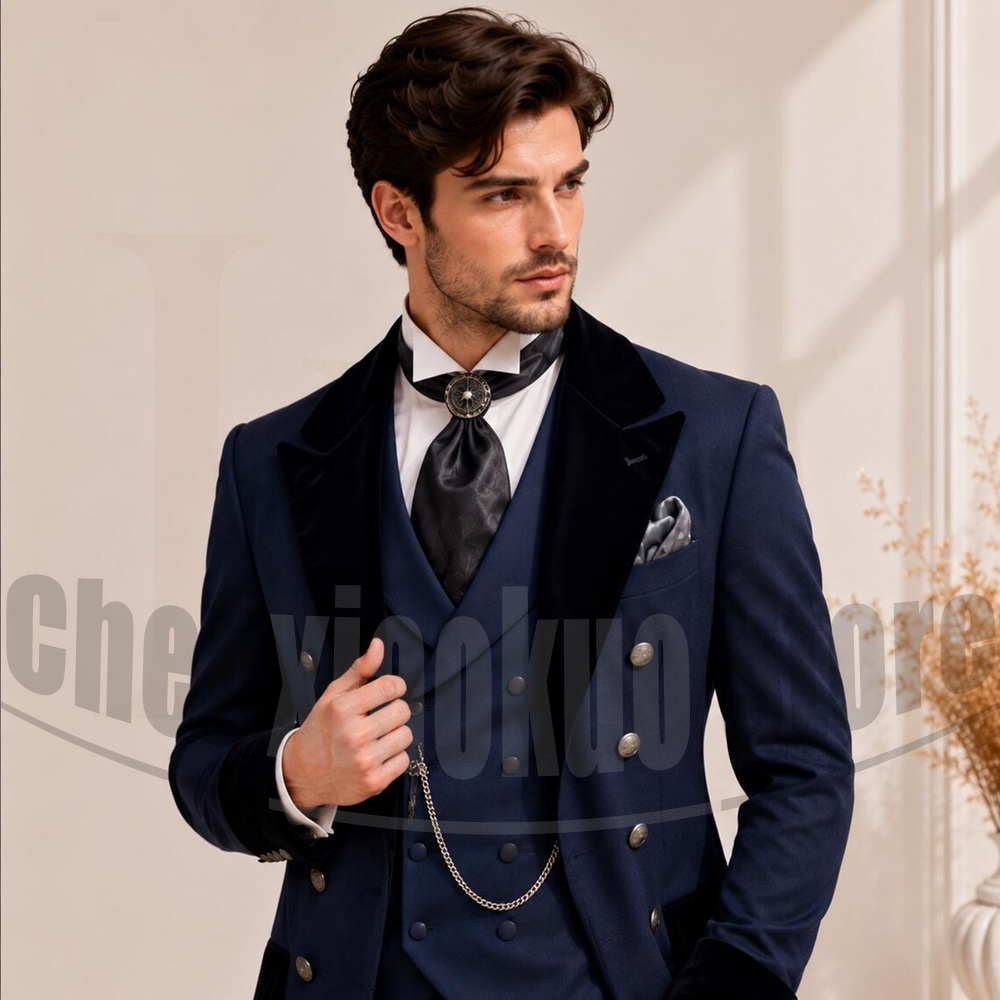 Chic Velvet Peak Lapel Long Me - Men'S Vintage Formal Wear ulasan dan harga