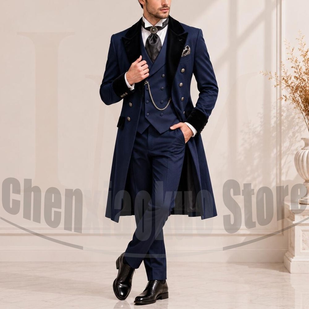 Chic Velvet Peak Lapel Long Me - Men'S Vintage Formal Wear ulasan dan harga