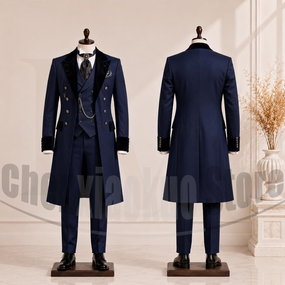 Chic Velvet Peak Lapel Long Me - Men'S Vintage Formal Wear ulasan dan harga