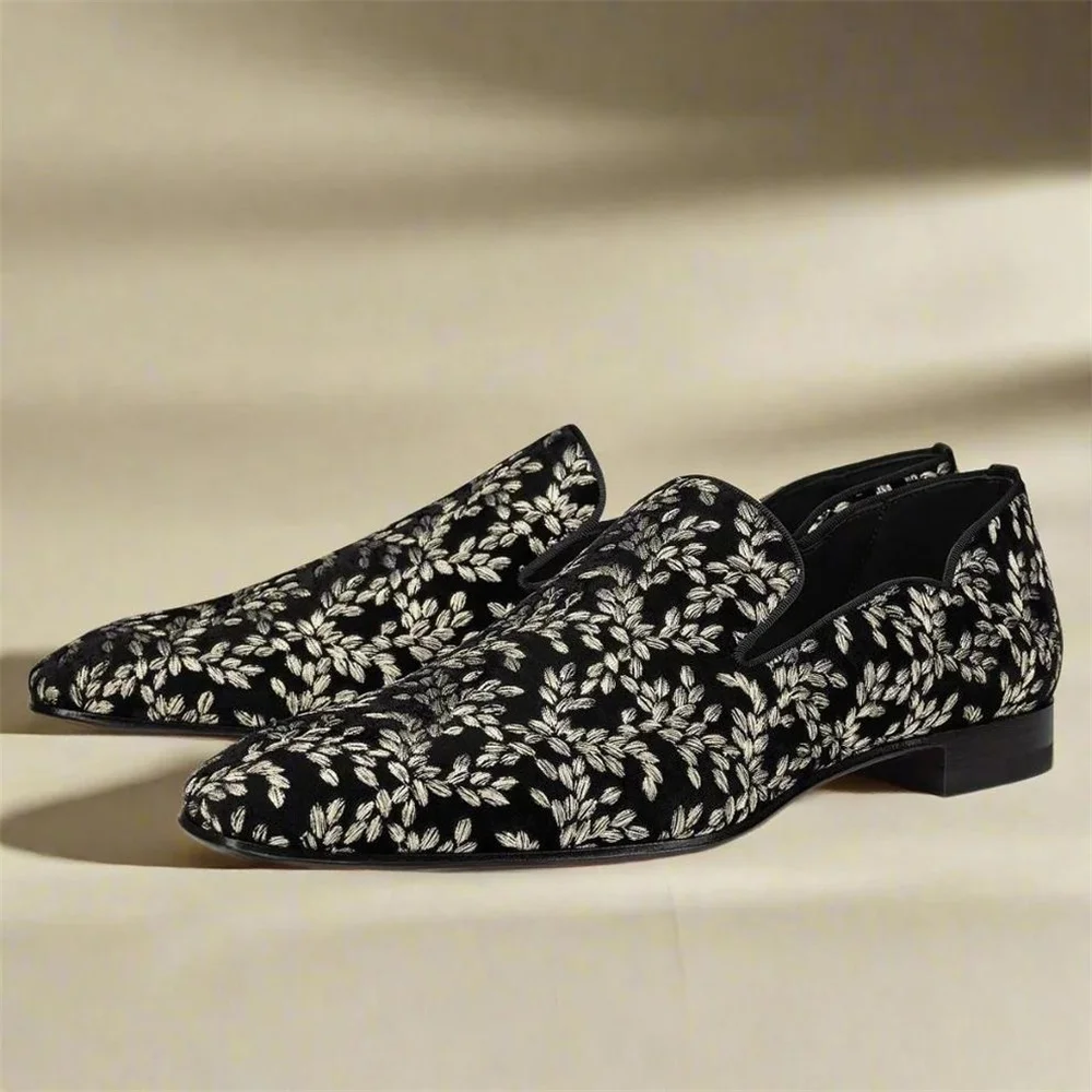Men's Black Floral Slip-On Loa - Formal Upper Wear Men ulasan dan harga