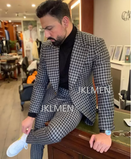 Houndstooth Mens Suits 2PCS We - Men'S Vintage Formal Wear ulasan dan harga