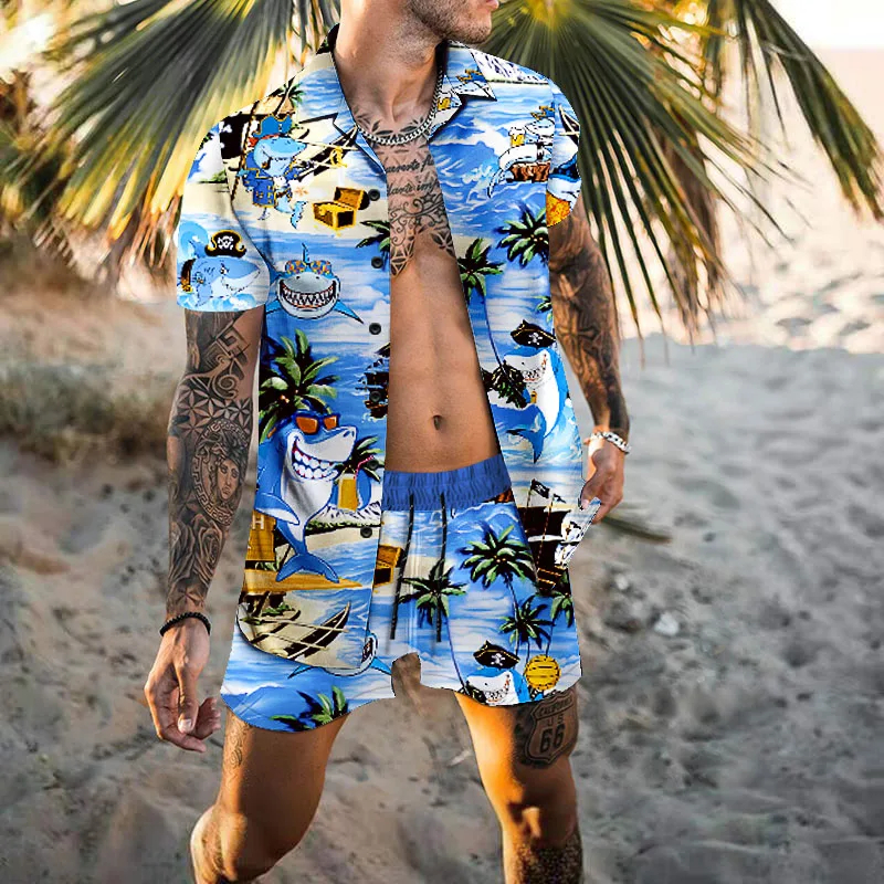 Hawaiian Men Cardigan 2Pcs Set - Men'S Formal Beach Wear ulasan dan harga