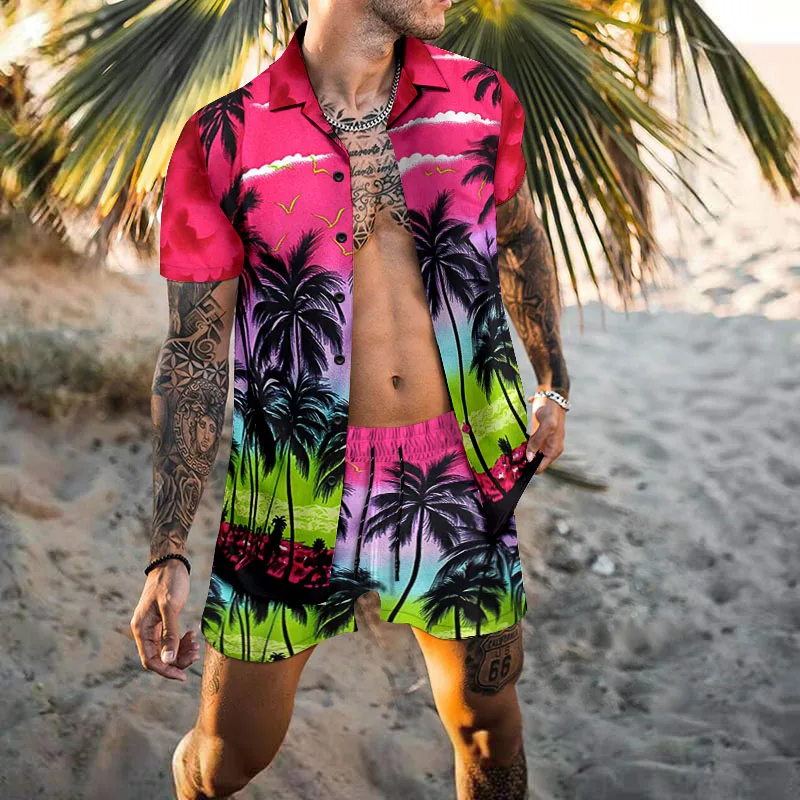 Hawaiian Men Cardigan 2Pcs Set - Men'S Formal Beach Wear ulasan dan harga