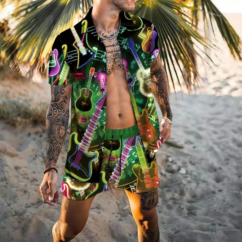 Hawaiian Men Cardigan 2Pcs Set - Men'S Formal Beach Wear ulasan dan harga